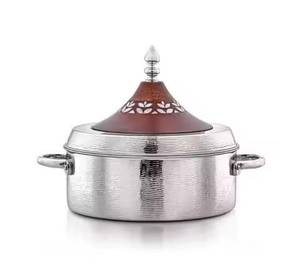 หม้อตุ๋นไม้ทำมือฝีมือประณีต ฝาปิดทรงกรวยสีเงิน พร้อมภาชนะเก็บอาหารสแตนเลสเก็บความร้อน สำหรับเสิร์ฟบุฟเฟ่ต์ - Product Image 4