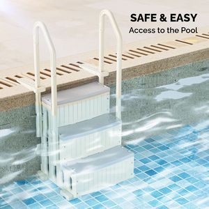 Scaletta per Piscina a 3 Gradini Rinforzata con Corrimano, Bianca e Grigia, in PE, per Piscine Fuori Terra e Spa, per Sport Acquatici - Product Image 4