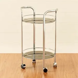 Restaurant Stainless Steel Round Liquor Trolley Carts 2 tier glass and metal cart with shelves & wine rack