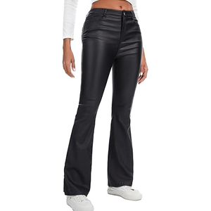 <b>Women</b> Leather Pants High Waist Regular Fit <b>Stretch</b> Faux Leather Straight <b>Trousers</b> Casual Streetwear Breathable Eco-Friendly - Product Image 2