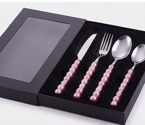Elegant Pink Pearl Handle Stainless Steel Flatware Set <b>Knife</b> <b>Fork</b> Spoon Dishwasher Safe Ideal For Party Tableware - Product Image 6