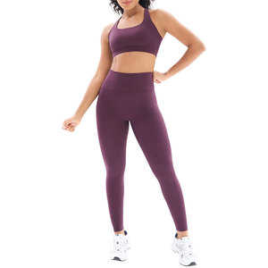 Conjunto de Yoga sin Costuras de 2 Piezas, Top Corto de Cintura Alta y Leggings Largos, Color Sólido, Espalda Cruzada, Ropa Deportiva para Mujer - Product Image 4