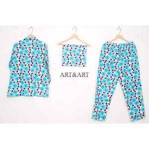 ชุดนอนผ้าฝ้ายลายดอกไม้ ดีไซน์เรียบหรู พิมพ์ลายด้วยมือ สำหรับผู้หญิง เนื้อผ้าเบาสบาย เหมาะสำหรับฤดูร้อน - Product Image 4