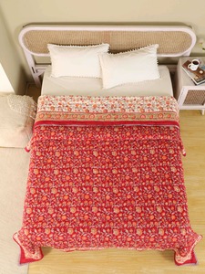 Couvre-lit brodé bohème à motif floral rouge, en coton fait main, pour toutes les saisons, décoration de la maison, ensemble de literie - Product Image 6