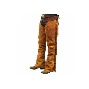 Blue Leather Jodhpur Breeches With Fringe Trim For Horse Riding - Product Image 5