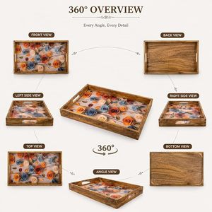 Plateau de service décoratif en bois rustique avec poignée, motif rose, pour la maison, les mariages et la salle de bain - Product Image 1