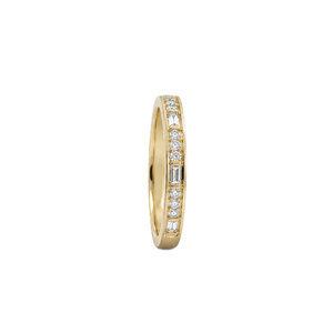 Bague fine en or massif 9K 10K avec diamants de laboratoire taille baguette et ronds, alliance éternelle complète, minimaliste, empilable, avec bordure milgrain, pour anniversaire - Product Image 4