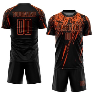 Uniforme de Fútbol de Poliéster Personalizado de Alta Calidad 2025, Uniforme de Entrenamiento de Fútbol OEM con Sublimación, Estilo Conjunto, Color Negro y Naranja - Product Image 1