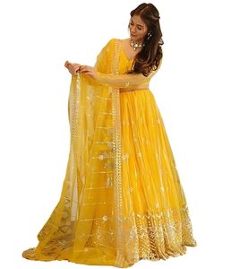 Women's Semi-stitched Poly <b>Net</b> Yellow Embroidered Lehenga Choli Set with <b>Dupatta</b> Stylish Lehenga Choli for Festival Cultural - Product Image 3