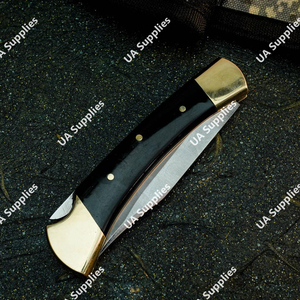 Navaja de bolsillo plegable de acero inoxidable de alta calidad con mango de cuerno de toro y pomo de latón, imprescindible, con cuchillas afiladas como una navaja, OEM - Product Image 4