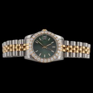Reloj de Lujo para Hombre con Bisel de Dos Tonos y Esfera Redonda Verde, con Diamantes Moissanite, Personalizado, Premium, para Fiestas - Product Image 1