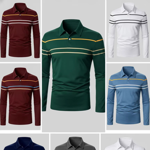 Nueva Colección de Camisetas Polo para Hombre, Otoño Invierno, Diseño a Rayas, Corte Ajustado, Cuello con Botones, Jersey - Product Image 1