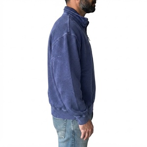 Sudadera de Hombre Azul Marino con Cierre de Cremallera, Corte Regular, Color Sólido, Algodón French Terry, Casual, Manga Larga, Cuello Camisero, Otoño - Product Image 6