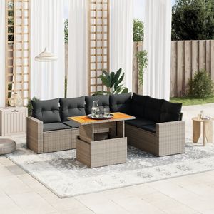 Set Divano da Giardino Grigio 6 Posti in Rattan con Cuscini Arredamento da Esterno Stile Contemporaneo - Product Image 1