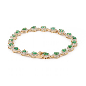 Bracelet empilable en or jaune véritable 14 carats avec halo de pierres précieuses émeraudes et diamants, nouvelle collection artisanale, bijoux de créateur - Product Image 5