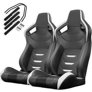 2PC universale in pelle di PVC rosso Racing sedili avvolgenti reclinabili in carbonio Look regolabile Slider (esclusa la staffa) 1 scatola 2 pezzi - Product Image 2
