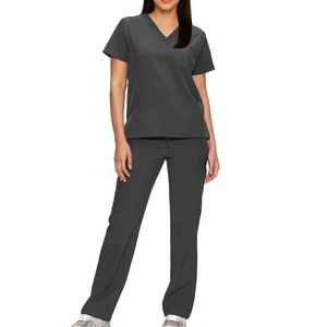 Nuevo Conjunto de Uniforme Médico Unisex con Cuello en V, Color Gris Oscuro, Algodón y Poliéster, Pantalones con Bolsillos, Transpirable y Antiarrugas - Product Image 3