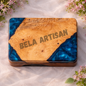 Caja de Joyería de Resina y Madera Hecha a Mano, Caja de Almacenamiento de Epoxi Azul, Organizador de Regalos Decorativo de Lujo, Brillante y Móvil para Sala de Estar - Product Image 3