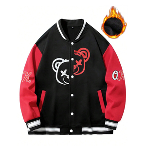 Custom Men Fleece Varsity Jacket, Heavyweight Cotton Blend Casual Sweatshirt Style Snap <b>Button</b> Blank Streetwear Bomber Jacket - Product Image 1