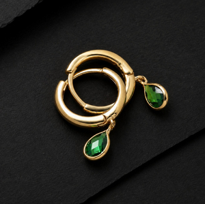 Boucles d'oreilles à charnière en argent sterling 925 plaqué or avec quartz vert taille poire 4x6mm, pendantes, classiques, pour usage quotidien, bijoux pour femmes - Product Image 2