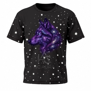 T-shirt Unisex Mezza Manica <span class=keywords><strong>Nera</strong></span> in Cotone/Poliestere Sostenibile con Design Lupo, di Tendenza, <span class=keywords><strong>Ora</strong></span> Disponibile con Logo Personalizzato - Product Image 1
