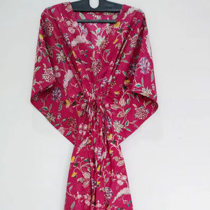 ชุดคลุมอาบน้ำคิโมโนผ้าฝ้ายอินเดีย ทำมือ ใส่สบาย ทรงหลวม เหมาะสำหรับใส่ไปชายหาด ชุดเดรสฤดูร้อนสำหรับผู้หญิง - Product Image 1