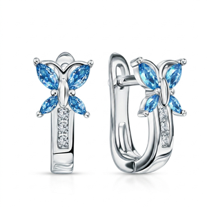 Boucles d'oreilles créoles pendantes en argent sterling 925 avec papillon et diamants pour femme, cadeau idéal pour mariage, anniversaire ou soirée - Product Image 2
