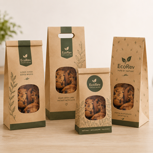 Eco-friendly <b>Biodegradable</b> Kraft <b>Paper</b> Food Grade Stand up Pouch with Transparent Window Handle Four-Color Printing - Product Image 1