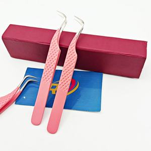 Pince à épiler de haute précision, couleur rose mat, avec poignée diamantée, pointe incurvée, pour isolation des cils, pince à épiler parfaite pour les cils et boîte. - Product Image 4