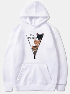 Custom Unisex Graphic <b>Pullover</b> Hoodie Yellow Funny Cat Print Ew People Slogan Fleece Streetwear Women <b>Men</b> Hoodies Sweatshirt - Product Image 3