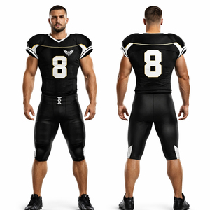 ชุดยูนิฟอร์มอเมริกันฟุตบอลแบบกำหนดเอง สีดำทอง ชุดเสื้อเจอร์ซีย์แบบซับลิเมชั่น ชื่อทีมและหมายเลขส่วนตัว ชุดฝึกซ้อมรักบี้แบบคลาสสิก - Product Image 1