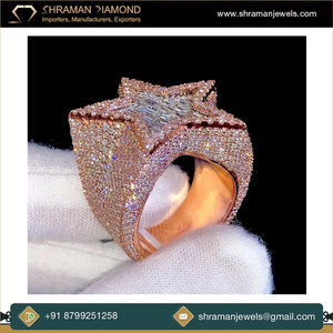 Anillo de Moissanita con Incrustaciones de Estrellas Grandes Chapado en Oro de Plata Esterlina 925 para Hombre, Estilo Hip Hop, Bling de Campeonato - Product Image 5