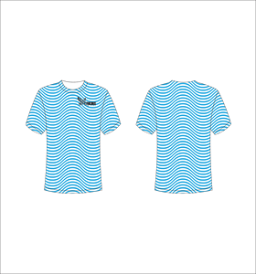 T-shirt personnalisé à manches courtes en sublimation, vêtement de sport léger avec motif de rayures verticales abstraites blanches et bleues - Product Image 1