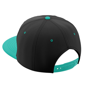 Black 6-Panel Snapback <b>Cap</b> with Teal <b>Flat</b> Brim Unisex Street Style Casual Hat Adult Size 58-60CM Canvas Material - Product Image 4