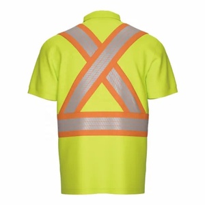 Hi-Vis Two-Tone Safety <b>Polo</b> Shirt Short Sleeve <b>Orange</b> Reflective Tape Workwear Men's Quick Dry Woven Fabric - Product Image 5