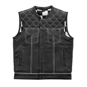 <b>Men's</b> <b>Black</b> Leather High Street Style V-Neck Moto <b>Vest</b> with Pockets Quick Dry & Breathable Winter Outerwear - Product Image 4