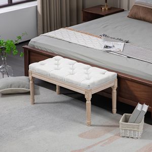 Panca per Camera da Letto in Stile Francese, Bianco Crema con Gambe in Legno Massello, Arredo Classico Rustico per Fondo Letto - Product Image 2
