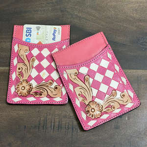 Porte-cartes de crédit en cuir véritable façonné à la main avec motif à carreaux, portefeuille fin et élégant pour femmes, options multicolores - Product Image 5
