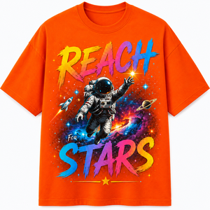 Camiseta Negra de Manga Larga para Hombre Reach Stars Front Astronaut con Estampado por Transferencia Térmica, Cuello Redondo, Corte Regular, Informal, 100% Algodón Jersey - Product Image 1