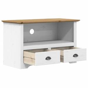Meuble TV en bois de pin massif, blanc et marron, avec support en métal et bois d'ingénierie - Product Image 4