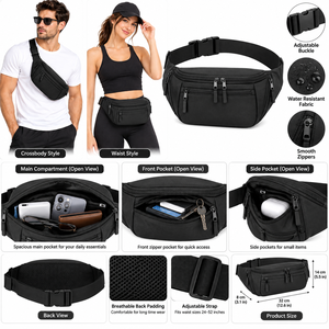 Riñonera de Moda al por Mayor para Hombre y Mujer, Riñonera Ajustable de Nylon con Múltiples Compartimentos con Cremallera, Riñonera de Viaje para Deportes al Aire Libre - Product Image 6
