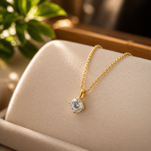10K Yellow <b>Gold</b> Plated <b>Pendant</b> Necklaces Moissanite Diamond Chain Classic Style Women's Everyday Wear - Product Image 4