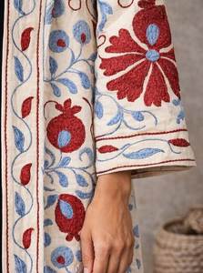 Kimono long en coton tissé brodé de fleurs, style Prairie Chic pour femmes, manches trois quarts, col rond, vêtement d'été - Product Image 4