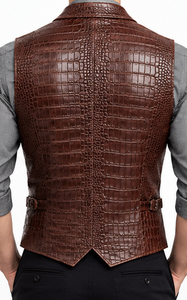 <b>Men's</b> Genuine <b>Leather</b> Waistcoat Embossed Single Breasted Formal <b>Vest</b> Autumn Outerwear - Product Image 6