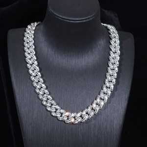 Collar de Lujo Hip Hop de Plata de Ley 925 con Baño de Rodio y Eslabones Cubanos con Moissanita VVS para Hombre y Mujer, Ideal para Fiestas - Product Image 1