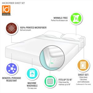 Juego de Sábanas y Fundas de Almohada de Microfibra Estampadas de Tamaño Completo - Product Image 5