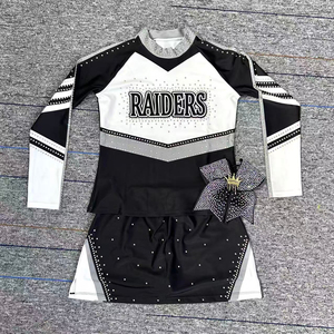 Ensemble d'uniformes de cheerleading Raiders noir et blanc avec strass, manches longues, tenue d'équipe pour adolescentes - Product Image 1