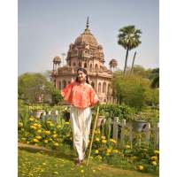 Ensemble dhoti et haut respirant à imprimé floral tissé orange, coupe ample, taille élastique, taille XS, pour les occasions quotidiennes