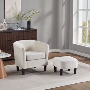 Poltrona Moderna in Velluto Bianco con Poggiapiedi, Sedia d'Accento per Soggiorno e Camera da Letto - Product Image 1