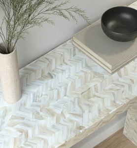 Natural Stone Console <b>Table</b> <b>Marble</b> <b>Top</b> Handmade Contemporary Herringbone Pattern Entryway Hotel Living Room Sofa <b>Table</b> - Product Image 5